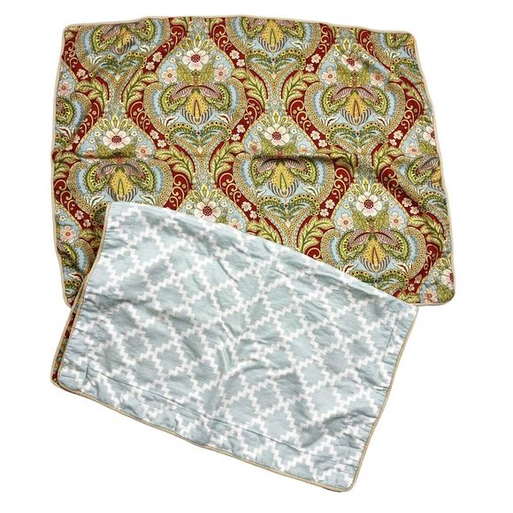 RAYMOND WAITES Aqua Red Yellow Green Paisley (2) Standard Pillow